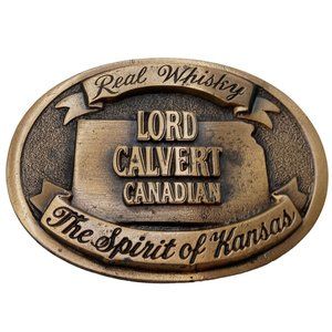 Lord Calvert Whisky Belt Buckle Spirit Of Kansas Whiskey Vintage Western Wear